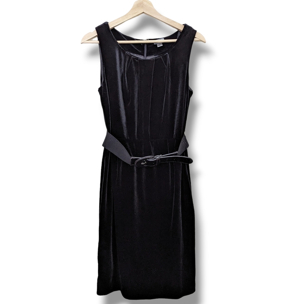 Black Velvet Dress Worthington Belted Sheath Dress Sleeveless Zip Back Size 4